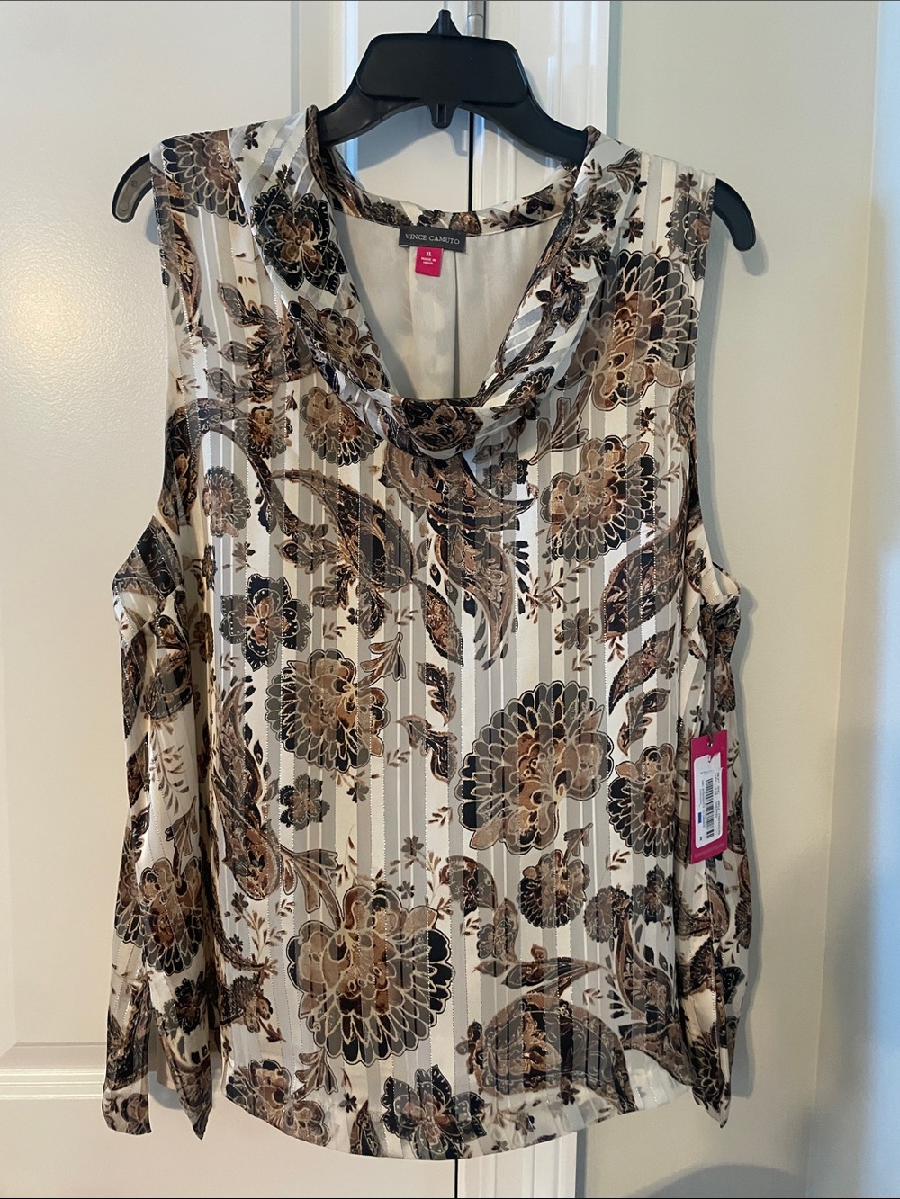 Vince Camuto Cream Floral Cowl Neck Sleeveless Top
